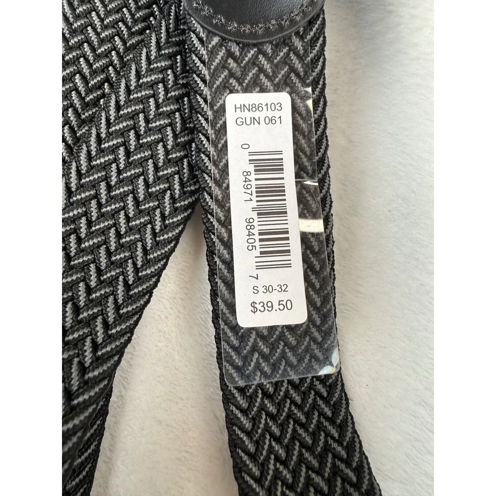 Original Penguin Mens Braided Elastic Stretch Belt Grey Black Small 30-32 New